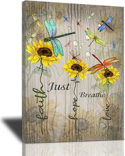 Miniatura 42 de Bulldog Leather Works Lienzo decorativo abstracto de colibrí y girasol, con citas inspiradoras, póster de flores de granja, decoración moderna