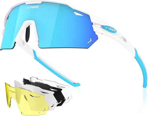 X-TIGER Gafas de ciclismo polarizadas con 5 lentes intercambiables, MTB para ciclismo, béisbol, carrera, lentes deportivos para hombres y mujeres