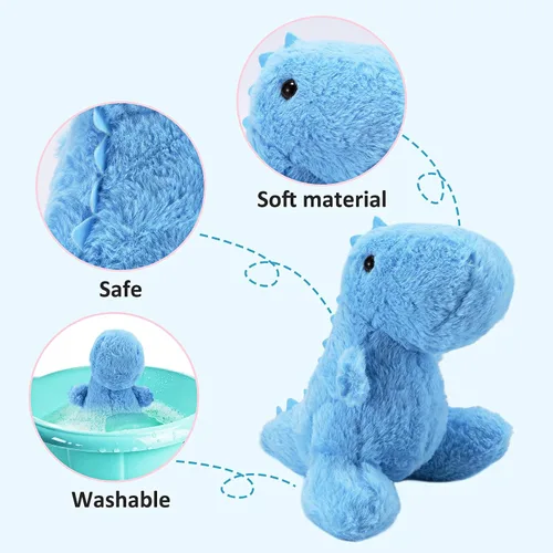Miniatura 3 de Animales de peluche de dinosaurio azul para niños, 9 pulgadas de peluche suave de dinosaurio para baby shower, lindo juguete T-rex para niños