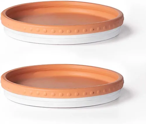 Miniatura 8 de YBX Platillo para Plantas de 8 Pulgadas Premium Platillo de Terracota Redondo Bandejas Cerámicas para Plantas, Paquete de 2 (Azul Marino/Terracota)