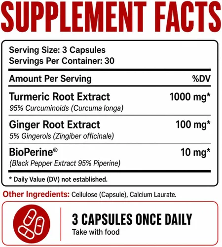 Miniatura 6 de Balance ONE Extracto de cúrcuma de 1000 mg - Suplemento de curcumina de cúrcuma con 95% de curcuminoides, piperina de pimienta negra y jengibre