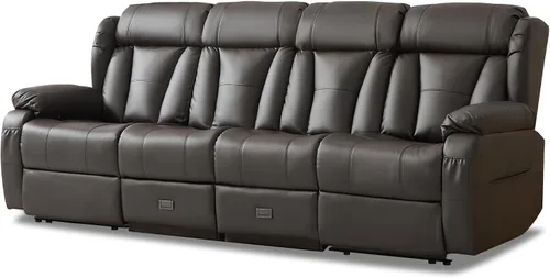 Miniatura 12 de Sofá biplaza reclinable manual de 110 pulgadas, sillón reclinable de 4 asientos con consola, mesa plegable y salidas integradas, sofá reclinable