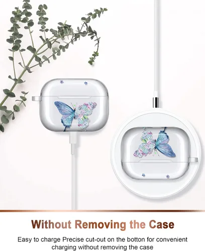Miniatura 3 de Funda diseñada para AirPods 3, funda de mármol con purpurina brillante, protección completa, accesorios de piel de TPU para mujeres y niñas con azul