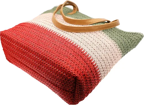 Miniatura 27 de Bolso grande de paja para mujer, tejido de ratán, bolso de playa de verano, a rayas