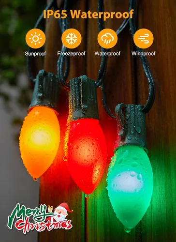 Miniatura 3 de Luces LED vintage C9 de Navidad para exteriores, cadena de luces C9 de 150 pies con 150 bombillas C9 inastillables, impermeables, conectables, luces
