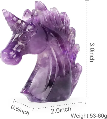 Miniatura 3 de Artistone Estatua de unicornio de cristal de amatista de 3 pulgadas, piedra preciosa tallada a mano, piedra de caballo de unicornio morado, figuras