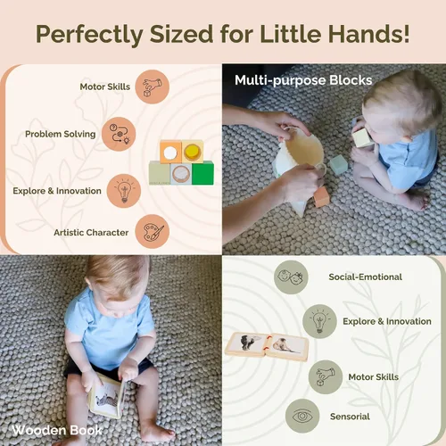 Miniatura 5 de Jackie & Vancie Juguetes Montessori para Niños de 1 Año, Juego Sensorial 6 en 1 Juguetes de Aprendizaje de Madera, Set de Juguetes Montessori