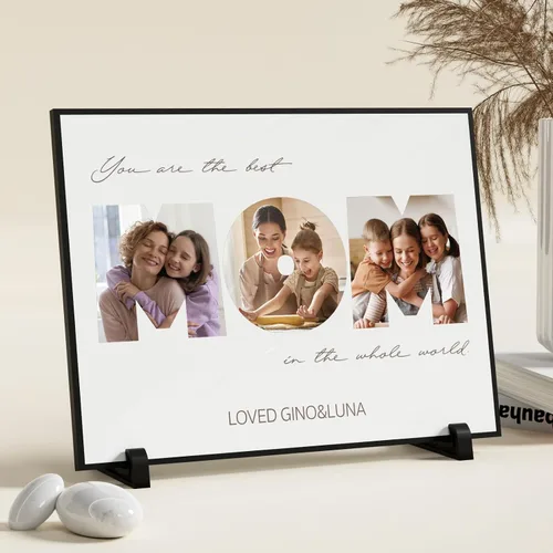 FUONLY Regalos personalizados de Navidad y del Día de la Madre para mamá de hija o hijo, marco de madera personalizado con foto y texto, regalos