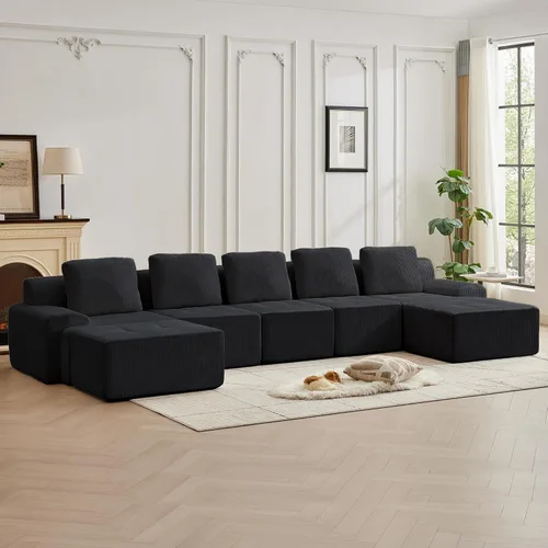 Miniatura 44 de Modular Sectional Sofa with Movable Ottoman, 1 Seat Deep Seat Couch with 1 Pillow, Comfy Cloud Sectional Sofa for Living Room, Bedroom and Apartment