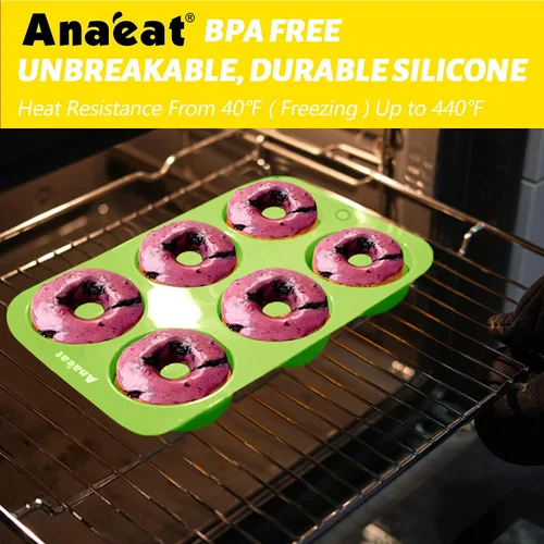 Miniatura 2 de Anaeat Paquete de 2 moldes de silicona para hornear donas, simplemente sácalos. Moldes antiadherentes para hornear donuts sin BPA para 6 donas