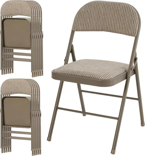 Miniatura 43 de DUMOS Paquete de 12 sillas plegables acolchadas de cuero, asiento comercial apilable portátil para interiores y exteriores con marco de acero, Caqui
