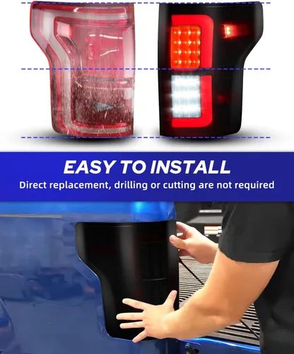 Miniatura 5 de AUTOONE Conjunto de luces traseras LED, carcasa negra, lente ahumada, reemplazo de lámparas traseras para Ford F150 F-150, lado del conductor
