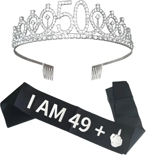 Joyiou Regalos de cumpleaños número 50 para mujeres, juego de banda y tiara "I AM 49+1", decoraciones de cumpleaños 50, regalos divertidos para