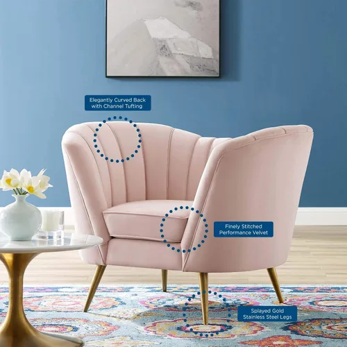 Miniatura 7 de Modway EEI-3874-PNK Opportunity Channel - Sillón de terciopelo copetudo en color rosa