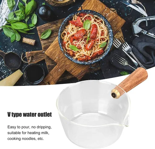 Miniatura 3 de Cacerola de vidrio transparente, resistente al calor, mini olla a fuego lento con mango de madera, juego de utensilios de cocina de vidrio
