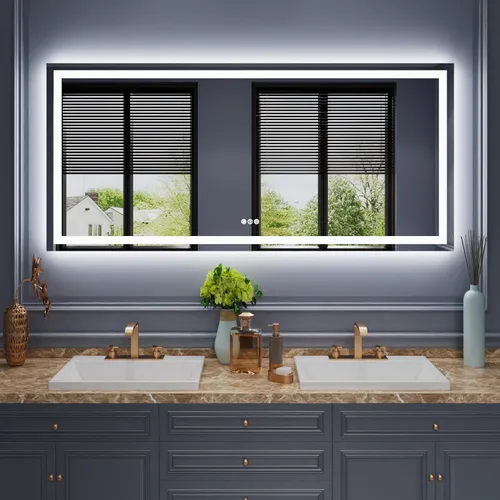 Miniatura 64 de Amorho Espejo de baño LED de 24 x 32 pulgadas con luces, iluminación frontal y retroiluminación, regulable continuamente, antiniebla, vidrio Frente
