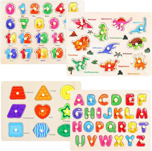 Melofaver Montessori - Rompecabezas de madera para niños pequeños de 3, 4 y 5 años, 4 piezas de juguetes educativos para niños y niñas