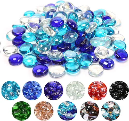 Miniatura 18 de GRISUN Vidrio para hoguera con brillo azul océano Pacífico de 1/2 pulgada, rocas de vidrio redondas de 10 libras para chimenea natural o propano