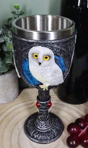 Miniatura 5 de Ebros Aturdido Búho Blanco Nieve Beverage Vajilla Adorable Arctic Tundra Búhos con tatuaje tribal celta nudos y piedras preciosas rojas