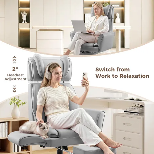 Miniatura 5 de Big and Tall Office Chair, Flip Armrests for Cross Legged Sitting, Ergonomic Leather Executive Desk Chair with Foot Rest, High-Back Reclining
