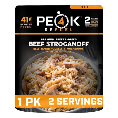 Peak Refuel Beef Stroganoff | Alimentos liofilizados para mochileros y campamentos | Sabor increíble | Alto en proteínas | Carne real | Comidas de