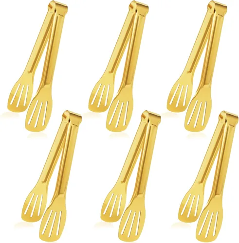 Miniatura 13 de JCREN 12 pinzas para servir, pequeños utensilios de servir para fiestas, catering, pinzas doradas, pinzas de acero inoxidable 304 de grado