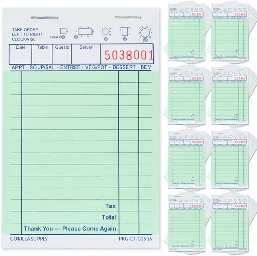 [8000] Gorilla Supply Libro de Cheques para Huéspedes 3.4" x 5.04" Blocs de Notas de Servidor Libreta de Pedidos para Mesero y Mesera, Cheques