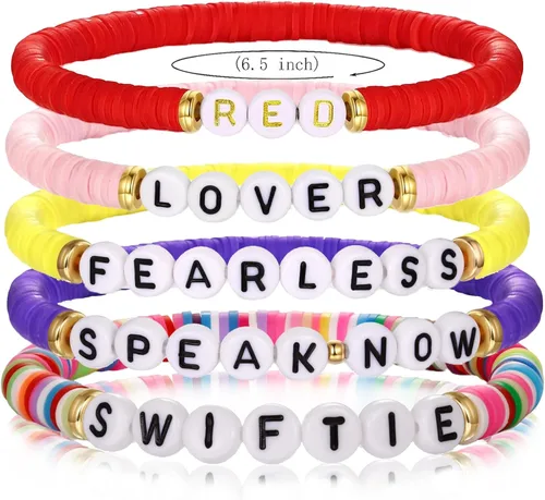 YDJIA 5 pulseras Taylor Swiftie Joyería para la Eras Music Amistad Pulseras Amante Rojo Speak Now Fearless Swiftie Album Jewelry Eras Tour