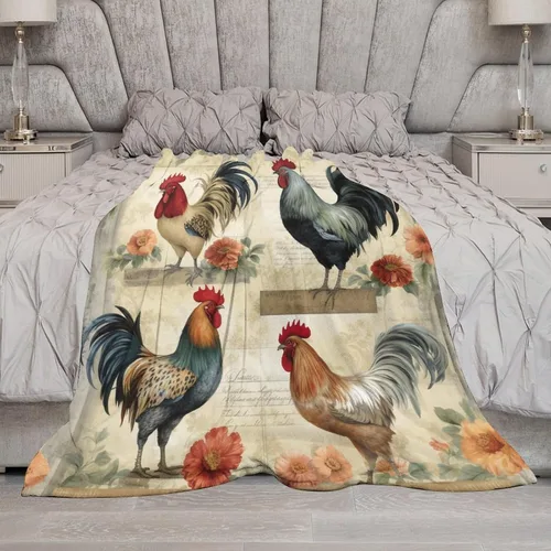 Miniatura 6 de Manta de franela de forro polar con dije de país, gallo, de 60 x 80 pulgadas, para sofá, cama, oficina, regalo para San Valentín, madre, padre