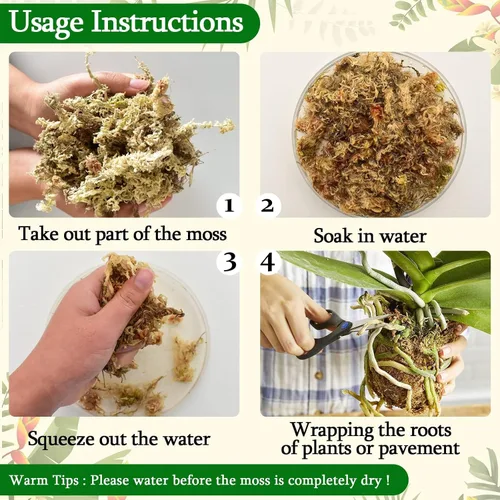 Miniatura 5 de Legigo 100 g de musgo natural esfagno para plantas, mezcla para macetas de orquídea de fibra larga 4QT, musgo esfagno seco para plantas