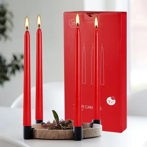 Miniatura 5 de WPONSZU Paquete de 14 velas altas de color rojo de 10 pulgadas sin perfume sin goteo para Navidad, día de San Valentín, cena, fiesta, cumpleaños