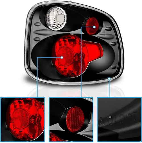Miniatura 3 de AmeriLite para Ford F-150 Flareside 2001-2003, juego de luces traseras de repuesto Euro Black, lámpara de freno, par - lado del pasajero y del Negro