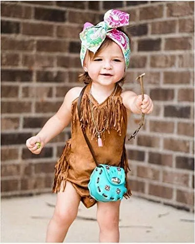 Miniatura 4 de Styles I Love Bebé Niña Verano Halter Fringe Ante Marrón Sunsuit Mameluco