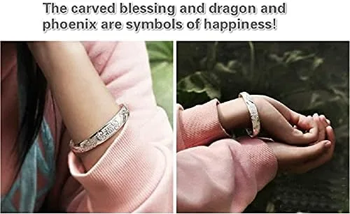Miniatura 4 de Pulsera ajustable tallada de plata de ley 999 maciza con dragón chino fénix tallada para mujer, 0.51 onzas de peso para mujeres, mujeres y ancianos