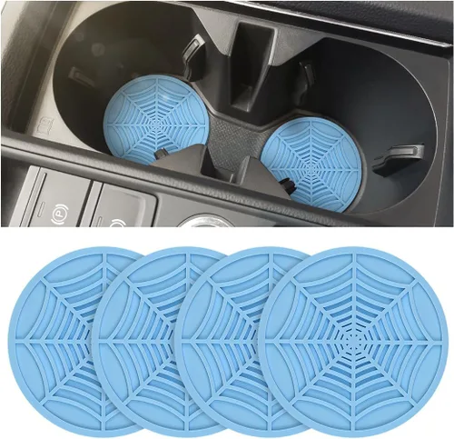 Miniatura 11 de BESULEN Portavasos para Automóvil, Paquete de 4 Alfombrillas Antideslizantes de PVC con Telaraña para Bebidas, Inserto Universal de 2.75 Pulgadas
