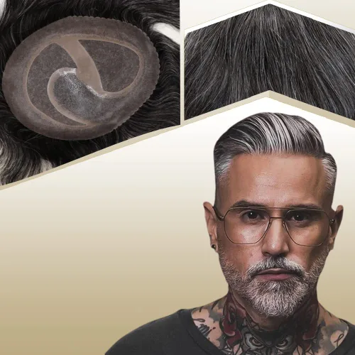 Miniatura 19 de Toupee para hombres sistemas de reemplazo de cabello humano real europeo para hombres, postizos finos, centro de encaje, piel más gruesa, pieza