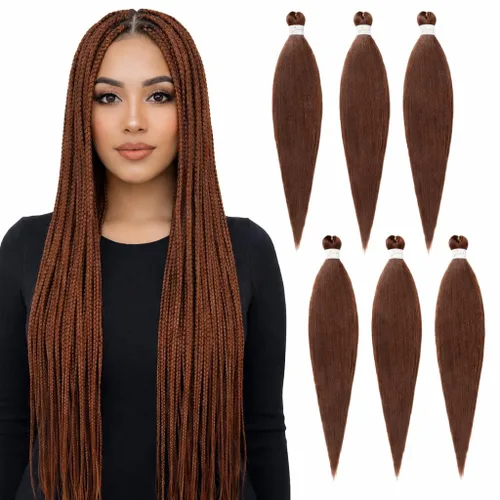 Miniatura 17 de Cabello trenzado preestirado, cabello trenzado degradado de 24 pulgadas, 6 paquetes de ajuste de agua caliente, cabello sintético Yaki profesional