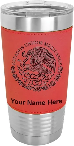 Miniatura 22 de LaserGram Vaso aislado al vacío de 20 onzas, bandera de México, grabado personalizado incluido (piel sintética, negro)