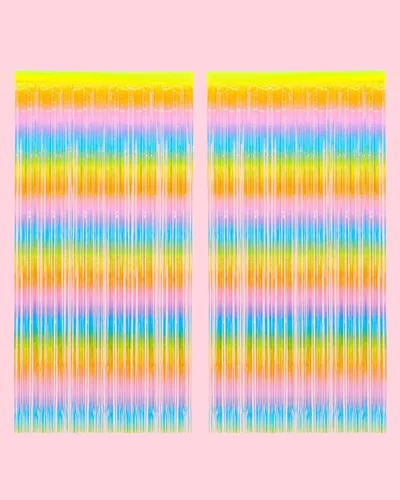 Miniatura 2 de xo, Fetti Cortinas de papel de aluminio con flecos pastel arcoíris para decoración de fiesta, juego de 2 despedida de soltera, orgullo, telón