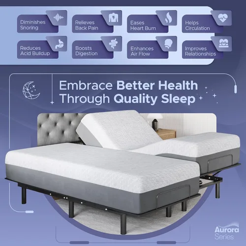 Miniatura 3 de Celestial Aurora - Base de cama ajustable (marco) + colchón de espuma viscoelástica de gel de 10 pulgadas (mediano), fácil montaje, elevación