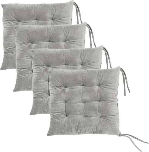 Miniatura 46 de Juego de 2 cojines para sillas de comedor con lazos, almohadilla antideslizante para silla de cocina para interior y tapete de asiento de comedor