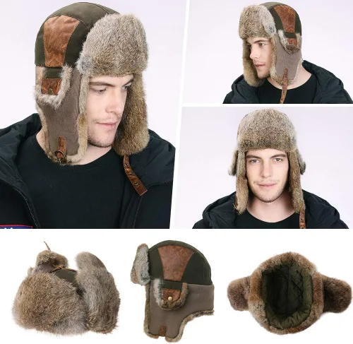 Miniatura 54 de Comhats Gran XL Trapper Trooper Caza Cálido Oído Solapa Rusia Ushanka Invierno Esquí Clima Frío Bombardero Sombreros para Hombres