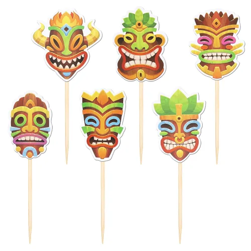 Miniatura 3 de 36 piezas de decoración para cupcakes de Tiki de Hawaii, tótem hawaiano para fiestas temáticas hawaianas, decoración de cupcakes hawaianos Luau