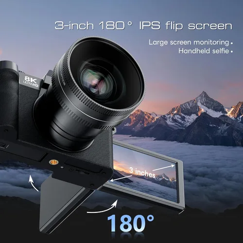 Miniatura 7 de G-Anica Cámaras digitales 8K para fotografía con doble lente, kit de cámara de punto de vlogging y disparo WiFi de 64 MP con pantalla abatible