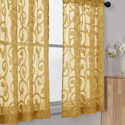 Miniatura 68 de OWENIE Furman - Juego de 2 paneles de cortinas traslúcidas negras de 24 pulgadas de largo, cortinas semitransparentes de jacquard ligeras y aireadas