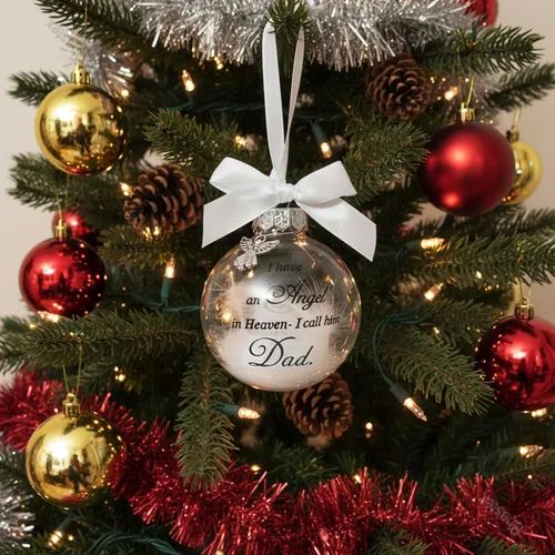 Miniatura 3 de Adornos de bola para árbol de Navidad, bola de plumas transparente, adorno conmemorativo de ángel, tengo un ángel en el cielo, lo llamo papá