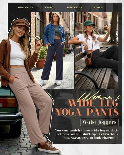 Miniatura 49 de Neer - Conjunto de 3 pantalones de yoga de pierna ancha para mujer - Pantalones deportivos cómodos, holgados, de cintura alta y casuales