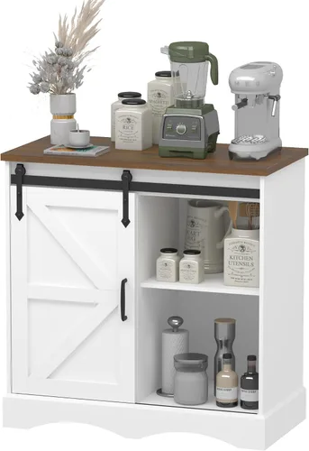 Miniatura 8 de Hlivelood Gabinete de bar de café de granja, gabinete de almacenamiento de buffet blanco con puerta corrediza de granero, aparador de cocina de 31.5
