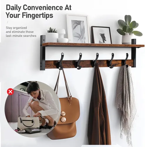 Miniatura 4 de Tatub Perchero rústico de 29 pulgadas con estante, ganchos de pared de entrada con estante, perchas para baño, sala de estar, dormitorio