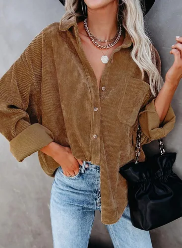 Miniatura 3 de Astylish - Camisas de pana para mujer, blusa informal de manga larga con botones